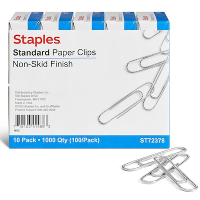 Staples® #1 Size Nonskid Paper Clips, Silver, 1,000/Pack (A7026599A)