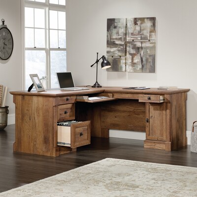 Sauder Palladia 69"W L-Shaped Desk, Vintage Oak (420606)