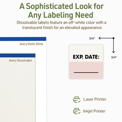 Avery Dissolvable Square Multipurpose Labels, 0.75" x 0.75", Off-white, 800/Pack (94102)