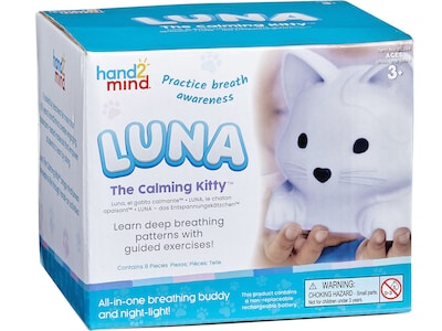 hand2mind Luna the Calming Kitty Breathing Awareness Toy, White (95384)