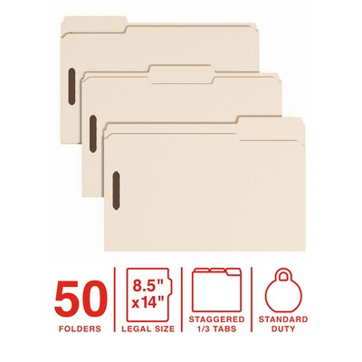 Staples Reinforced Classification Folder, 3/4" Expansion, Legal Size, Manilla, 50/Pack (ST62737)