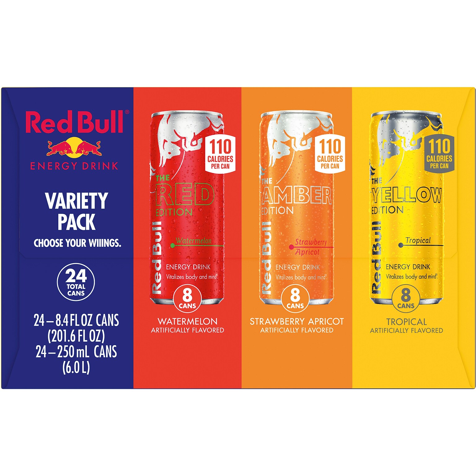 Red Bull Watermelon/Tropical/Strawberry Apricot Energy Drinks, 8.4 fl. oz., 24 Cans/Carton (RB901417)