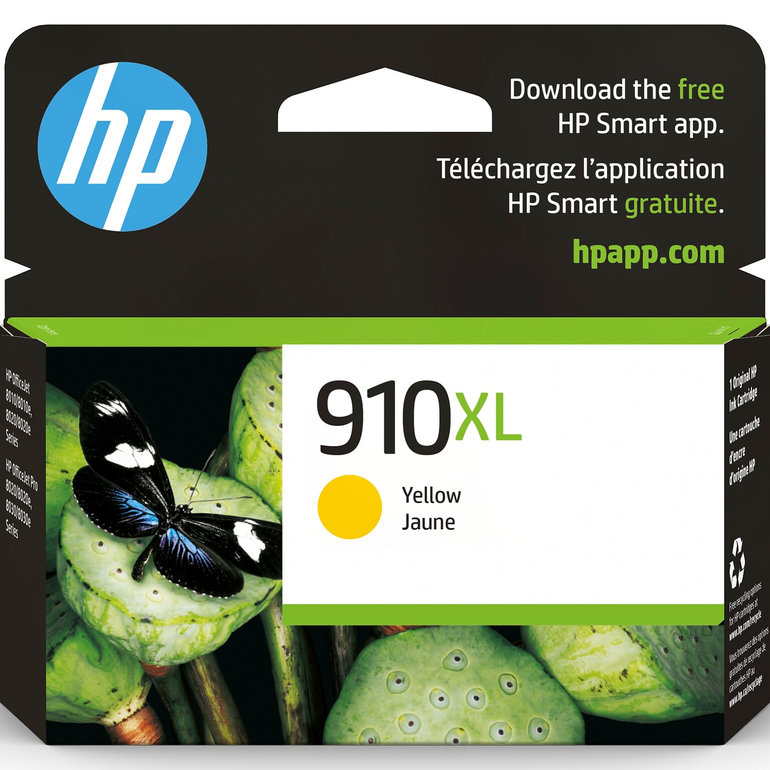 HP 910XL Yellow High Yield Ink Cartridge, Prints Up to 825 Pages (3YL64AN#140)