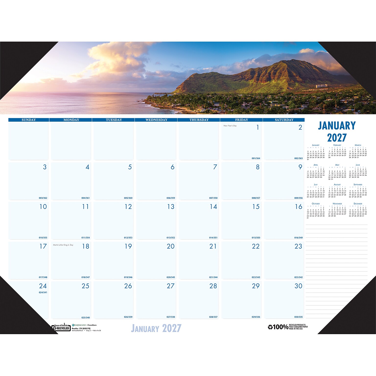 2027 House of Doolittle Earthscapes Coastlines 22 x 17 Monthly Desk Pad Calendar (178-27)