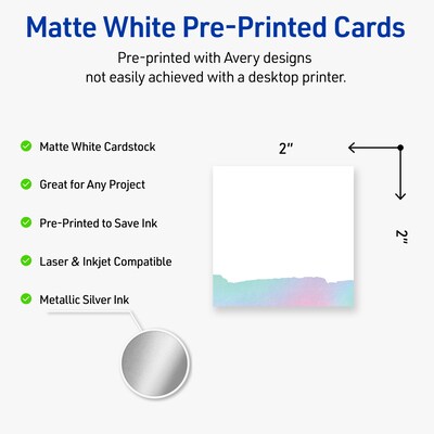Avery Watercolors Design Matte Blank Card, White, 120/Pack (S00-F3W)