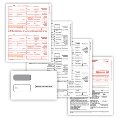 ComplyRight 2026 1099-MISC Tax Form Self-seal envelopes, 3-Part, 2-Up, Copy A, B, C/2, 1096 Transmittal, 25/Pack (6102E25)