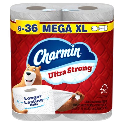 Charmin Ultra Strong Mega XL Toilet Paper, 2-Ply, White, 330 Sheets/Roll, 6 Rolls/Pack, 3 Packs/Carton (04308)
