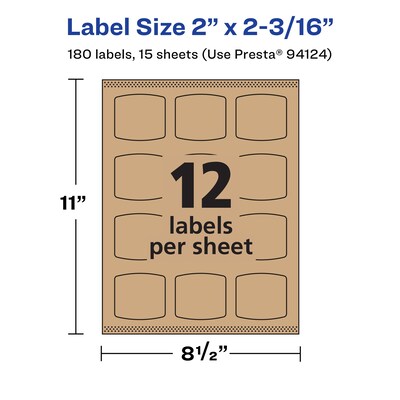 Avery Laser/Inkjet Multipurpose Labels, 2.1875" x ", Kraft Brown, 180/Pack (94124)