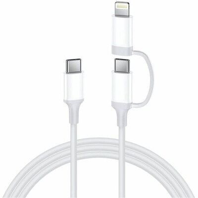4XEM 2-in-1 USB-C with Lightning Adapter Charging Kit for Apple iPhone/Ipad/iPod, White (4X30W2N1KIT3)