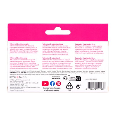Talens Art Creation Acrylic Paint, Assorted Colors, 12mL, 6/Set, 3 Sets/Bundle (TLN9021863M-3)