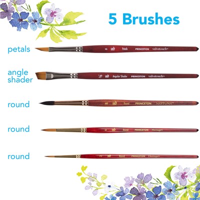 Princeton Watercolor Synthetic Floral Brush Set, Assorted, 5/Pack (PBXPFLORALSET1)