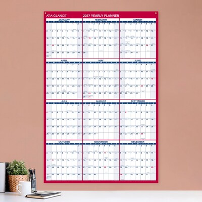 2027 AT-A-GLANCE 48 x 32 Yearly Dry Erase Wall Calendar, Reversible, White/Red (PM326-28-27)
