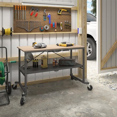 Cosco SmartFold Portable Workbench/Folding Utility Table w/ Locking Casters, 600 lb. Capacity, Brown (66721DKG1E)