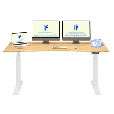 FlexiSpot E7COMMERCIAL 72W Electric Adjustable Bamboo Standing Desk, Bamboo/White (E7WCOMCR7230LBZ