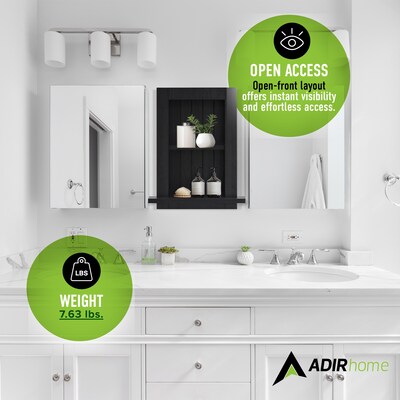 AdirHome 2-Shelf Recessed Wall Mount Shelf, 18" x 14" x 4.8", Black (515-01-BLK)