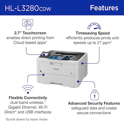 Brother HL-L3280CDW Wireless Compact Digital Color Printer, Laser Quality Output, Refresh Subscripti