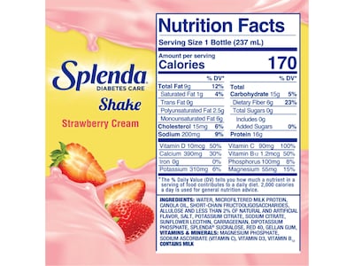 Splenda Diabetes Care Sugar-Free Strawberry Cream Shake, 8 oz., 24 Bottles/Carton (SP20252580)