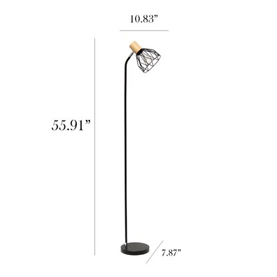 Simple Designs Farmhouse Fusion 55.91" Floor Lamp with Round Shade, Black (LF2019-BLK)