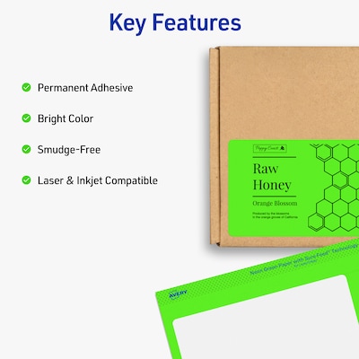 Avery Sure Feed Laser Shipping Labels, 2x 4, Neon Green, 10 Labels/Sheet, 100 Sheets/Box (5976)