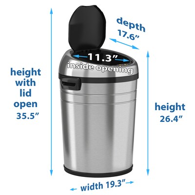 iTouchless Stainless Steel Round Sensor Trash Can with AbsorbX Odor Control System and Wheels, 18 Gal., Silver (IT18RC)