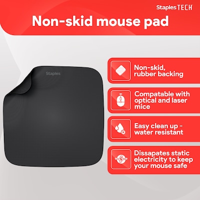 Staples TECH Non-Skid Mouse Pad, Black, 2/Pack (50678)