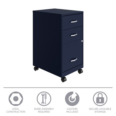 Space Solutions 18" 3-Drawer Mobile Letter Width Vertical File Cabinet, Navy (24430)