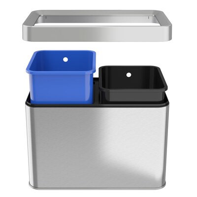 iTouchless 5.3 Gallon (20 Liter) Dual Compartment Open Top Trash Can & Recycle Bin, Silver