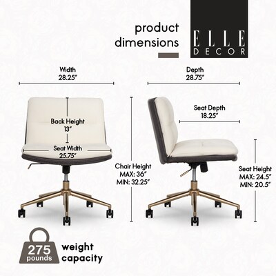 Elle Decor Ariana Armless Ergonomic Fabric Swivel Computer and Desk Chair, Cream (60121-CRM)
