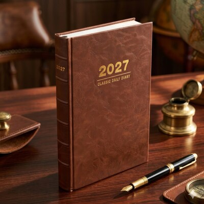 2027 Excello Brands 9" x 12.8" Daily Standard Planner, Paperboard Cover, Brown Leather (CD812-CY27-BN-L)