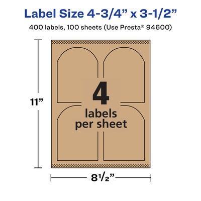 Avery Laser/Inkjet Decorative Edge Multipurpose Labels, 4.75" x 3.5", Kraft Brown, 400 Labels/Box ( 94600)