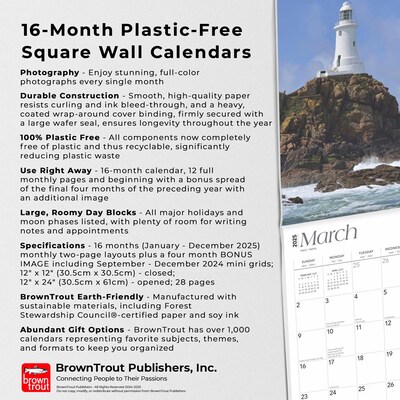 2025 BrownTrout World's Greatest Lighthouses 12" x 24" Monthly Square Wall Calendar, (9781975475970)