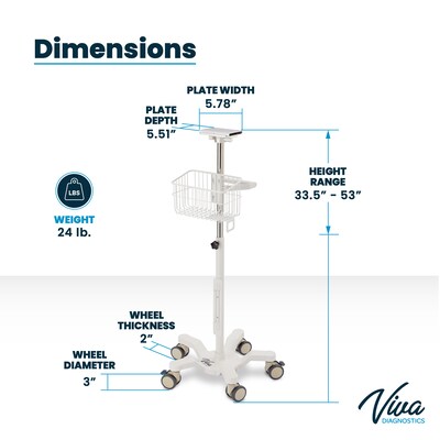 Viva Comfort Universal Vital Sign Monitor Mobile Stand with Mounting Plate, White (ADIME912-C-MP-08-MK)