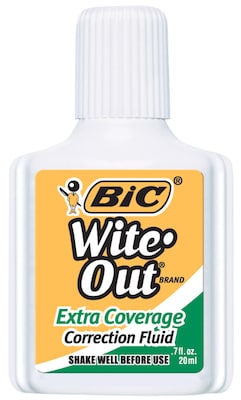 BIC Wite-Out Extra Coverage Correction Fluid, 20 ml., White, 12/Pack (WOFEC12WE)