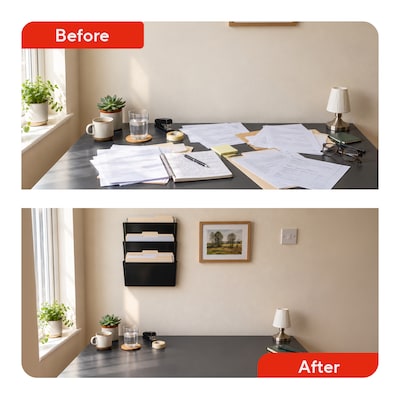 TRU RED Unbreakable 3-Pocket Plastic Letter Wall File, Black, Durable Wall-Mounted Organizer for Mail, Documents & Daily Filing