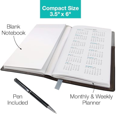 2027 Excello Brands 3.5 x 6 Weekly & Monthly Standard Planner, Paperboard Cover, Gray/Black (PKT-CY27-GY-PEN)