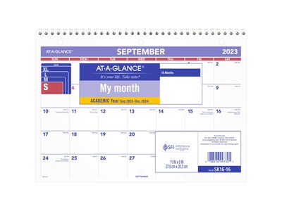 2023-2024 AT-A-GLANCE 11 x 8.13  Monthly Desk or Wall Calendar, White/Purple/Red (SK16-16-24)