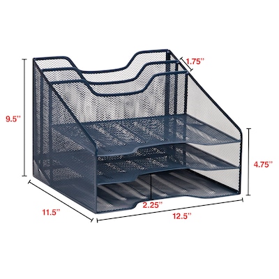 Staples 5-Compartment Metal Mesh File Organizer, Navy Blue (ST63830)