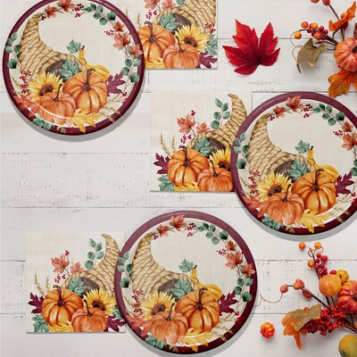 Say Hooray! Fall Feast Paper Plates and Napkins Kit, Multicolored, 48/Pack (DTC9389E2G)