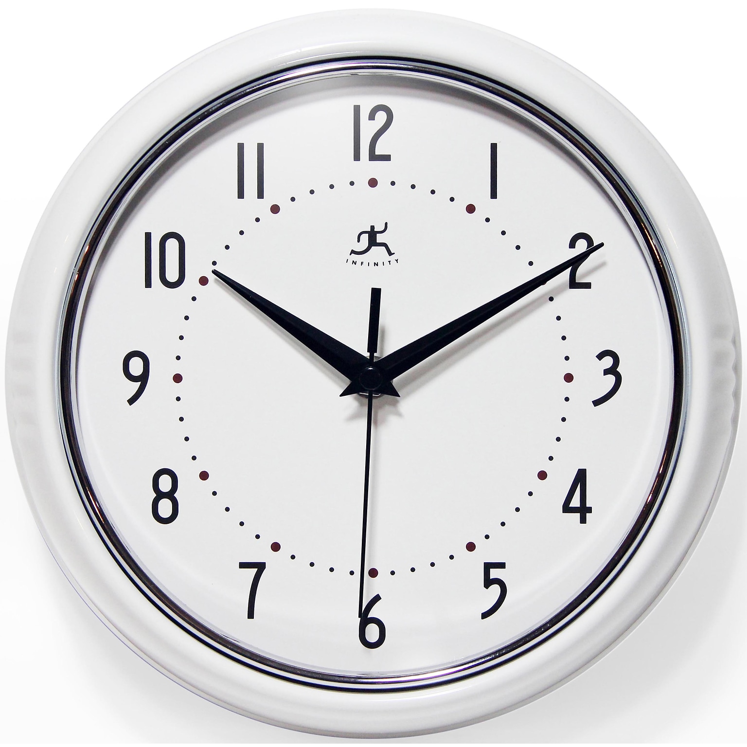 Infinity Instruments Round Retro Wall Clock, Aluminum, 9.5 (10940-WHITE)