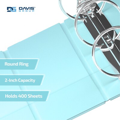 Davis Group, 2", 8.5" x 11", Round Ring View Binder, Pastel Color, Aqua, 6/Pack (7413-12-06)