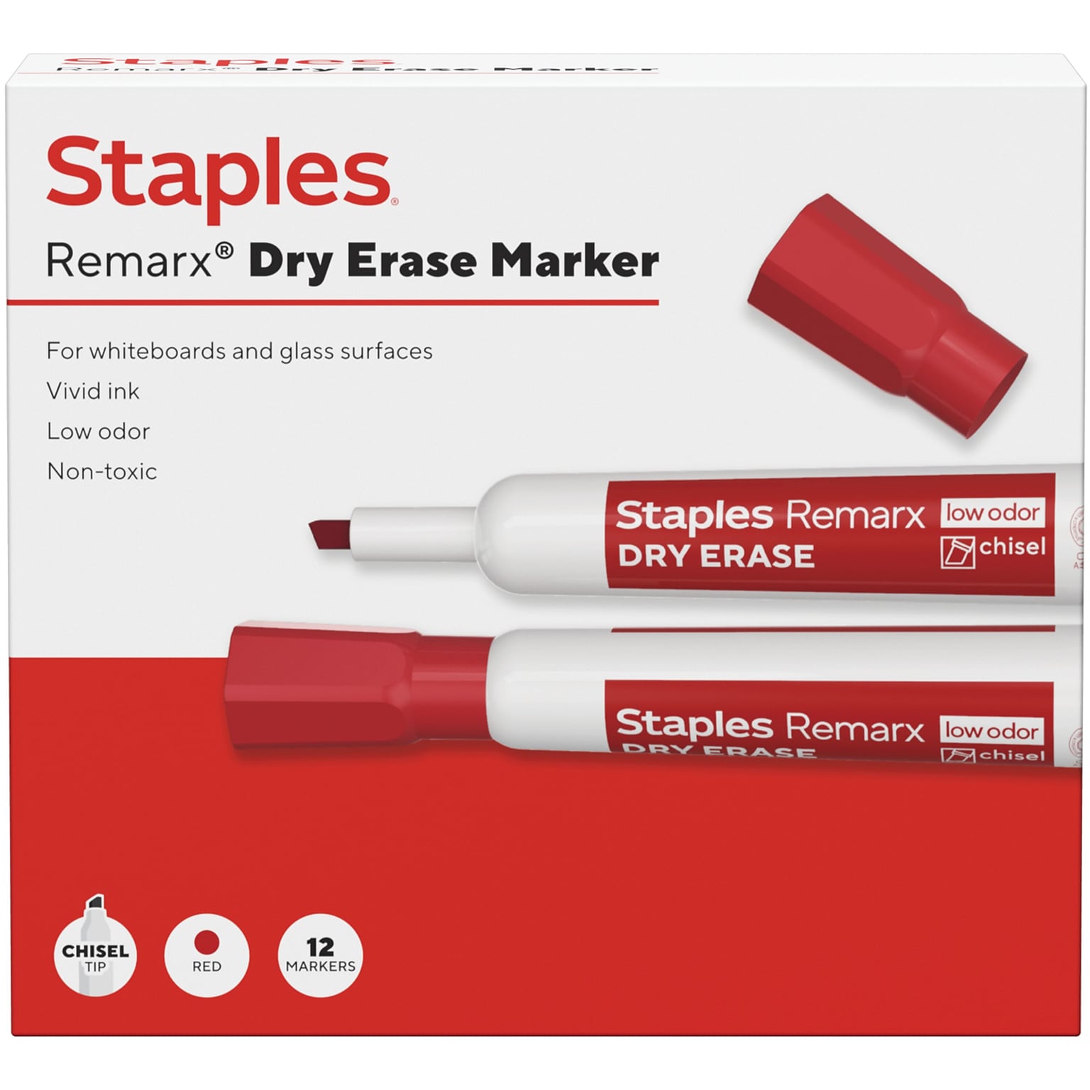 Quill Brand® Remarx Dry Erase Marker, Chisel Tip, Red, 12/Pack (ST62938)