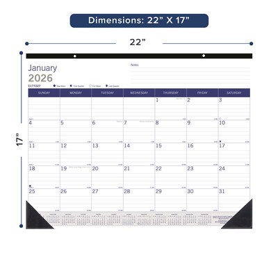 2026 Blueline DuraGlobe Bamboo Fiber 22 x 17 Monthly Desk Pad Calendar, Blue/White (C177227)