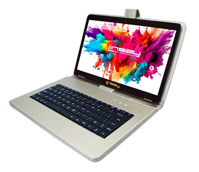 Linsay 10.1" OCTA CORE 128GB Storage Android 13 Tablet Dual Camera Android with Silver Keyboard and Pen Stylus