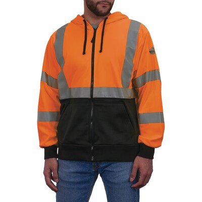 Ergodyne GloWear 8312BK High Visibility Long Sleeve Black Bottom Hooded Zip-Up Sweatshirt, ANSI Type R Class 3, Orange, 2XL