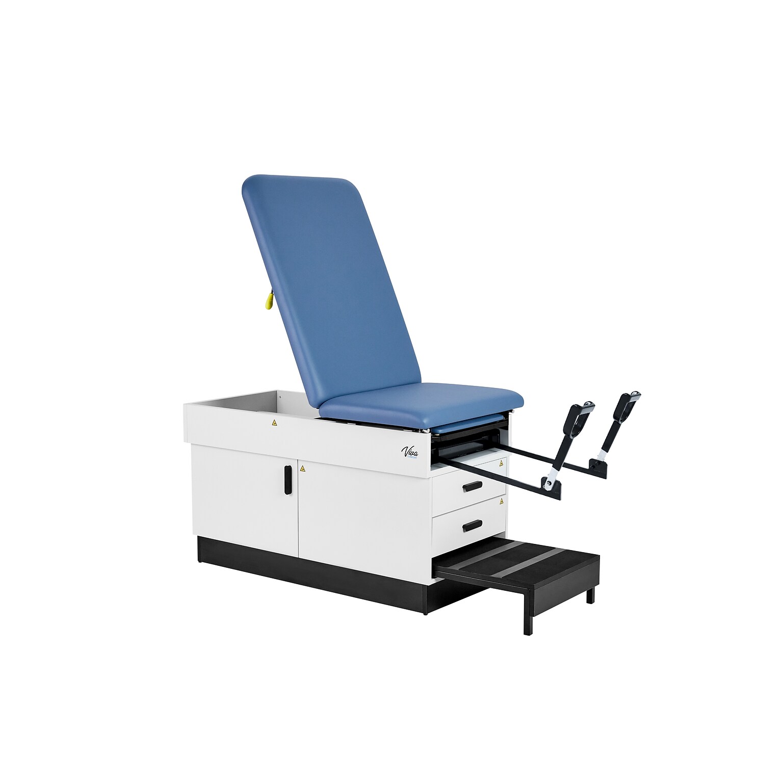 Viva Comfort Slimline Exam Table Base with Leg Rest, Step Stool, Drawers, Stirrups, 420 lbs Capacity, Blue (ADI996-FBSU-M2-BLU)