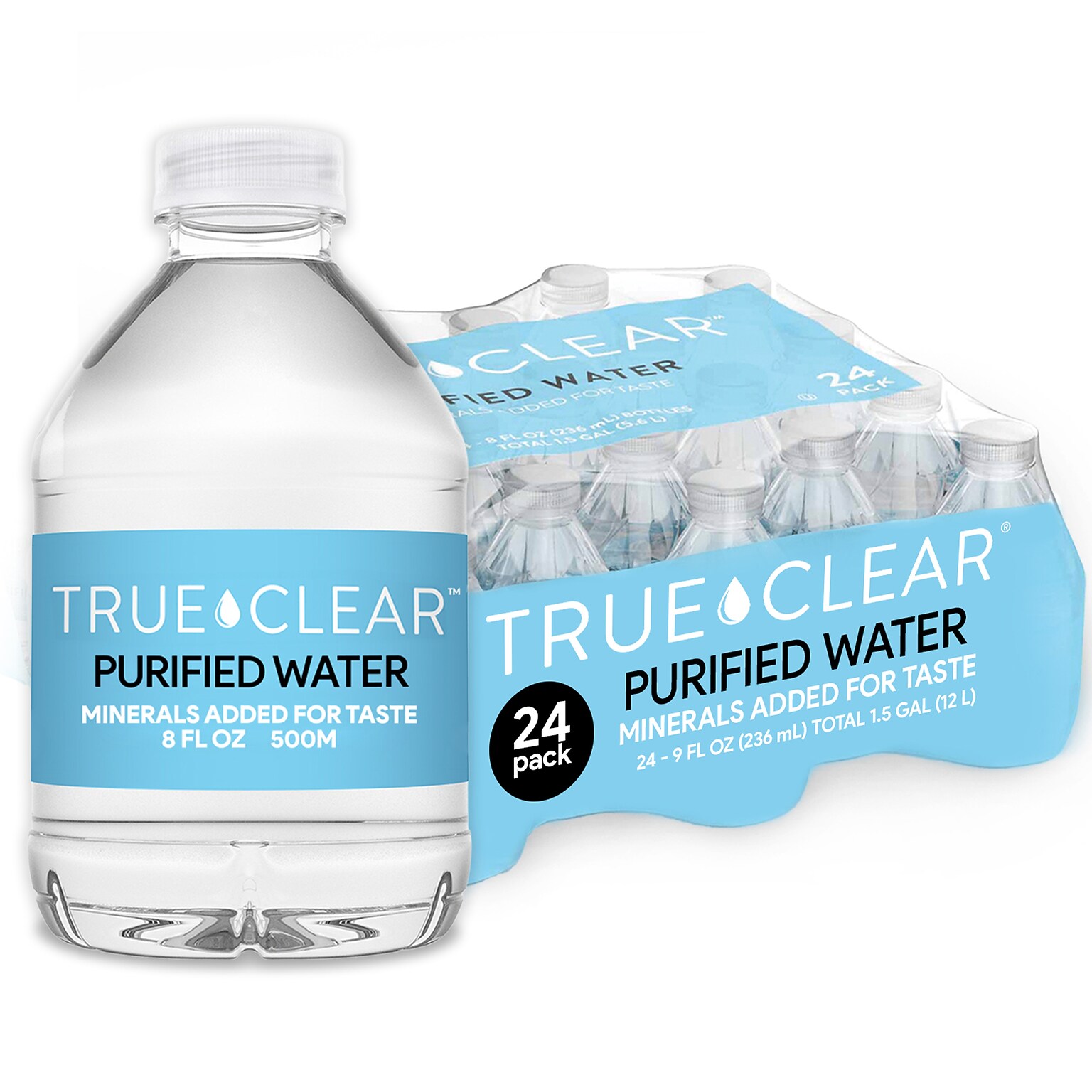 True Clear™ Purified Bottled Water, 8 fl oz. Bottles, 24/Carton (TC54595)