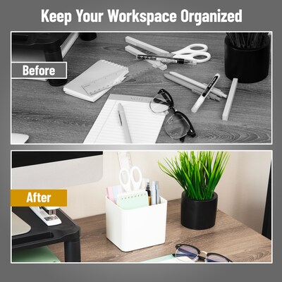 Mind Reader 2-Compartment Plastic Desk Organizer, White (SIMPORG-WHT)