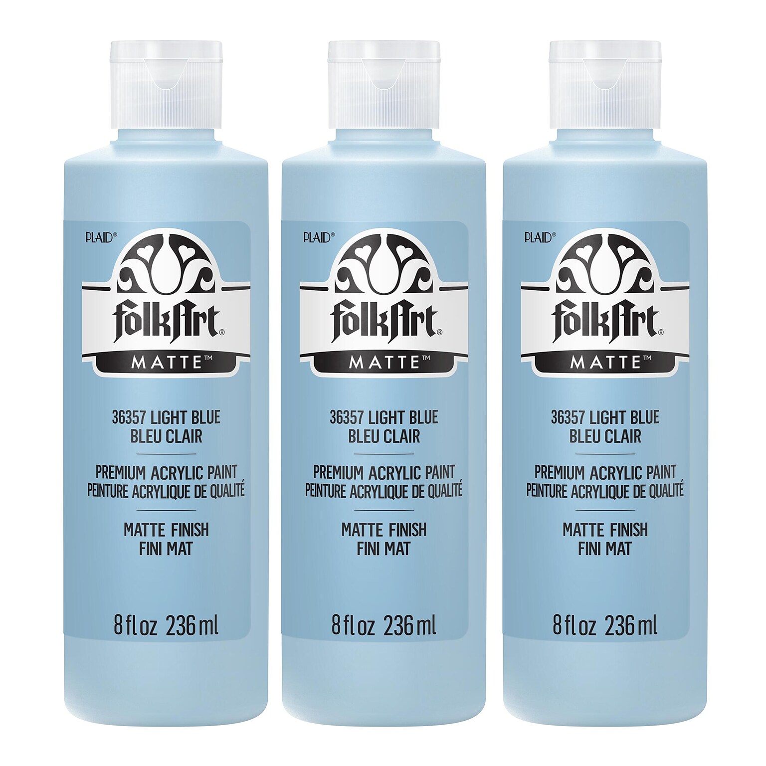 FolkArt Acrylic Paint Matte, 8oz., Light Blue, 3/Pack(FLK36357-3)