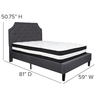 Flash Furniture Brighton Tufted Upholstered Platform Bed in Dark Gray Fabric with Pocket Spring Mattress, Full (SLBM14)