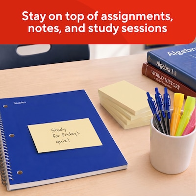 Staples Sticky Notes, 3" x 5", Yellow, Recycled Paper, 1200 Sheets – Eco-Friendly Self-Stick Notes for Lists & Reminders